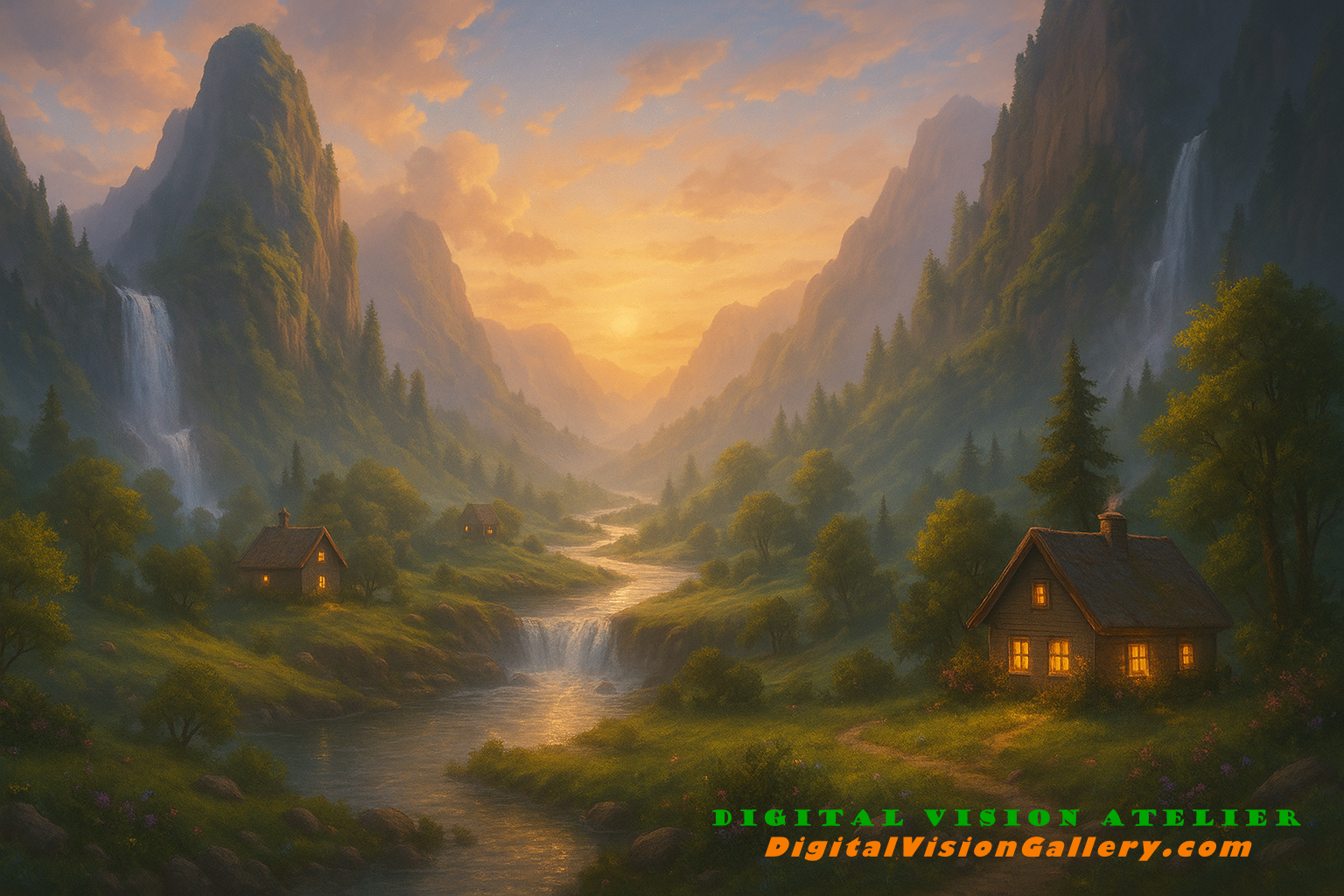 Mountain valley with waterfalls...